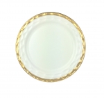 Truro Gold Dinner Plate 10.5”
White with gold edge
Dishwasher safe, but hand washing will prolong the finish. Not microwave safe.

